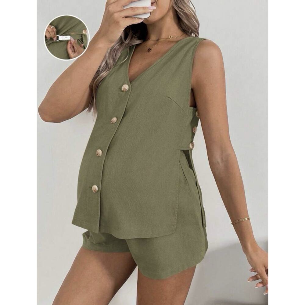 Shein Maternity 2 Piece Tank And Adjustable Shorts, Green, Small